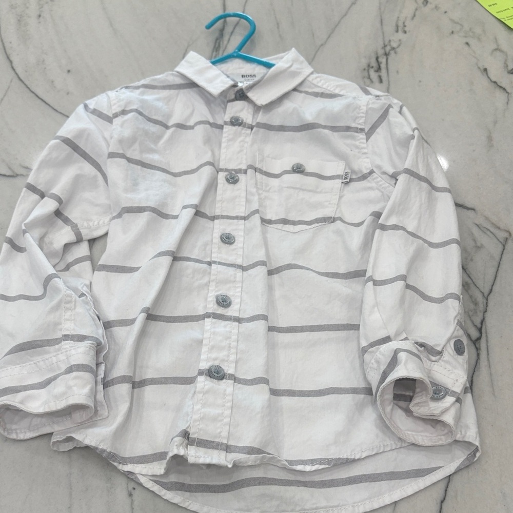 Hugo Boss White and Gray Slim Fit Shirt